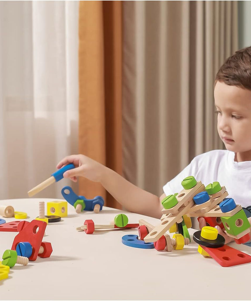 Viga Construction Block Set 68pcs, Wooden Building Blocks for Boys and Girls 3+, Creative Toy for Imaginative Play, Non-Toxic, Stacking and Construction Set