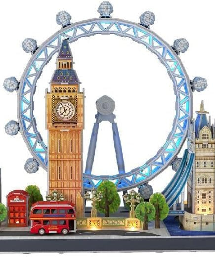 CubicFun 3D Puzzle City Line London LED Architecture Model Kit 186 Pieces Multicolor Collectible Skyline Gift for Adults + Kids Travel Souvenir