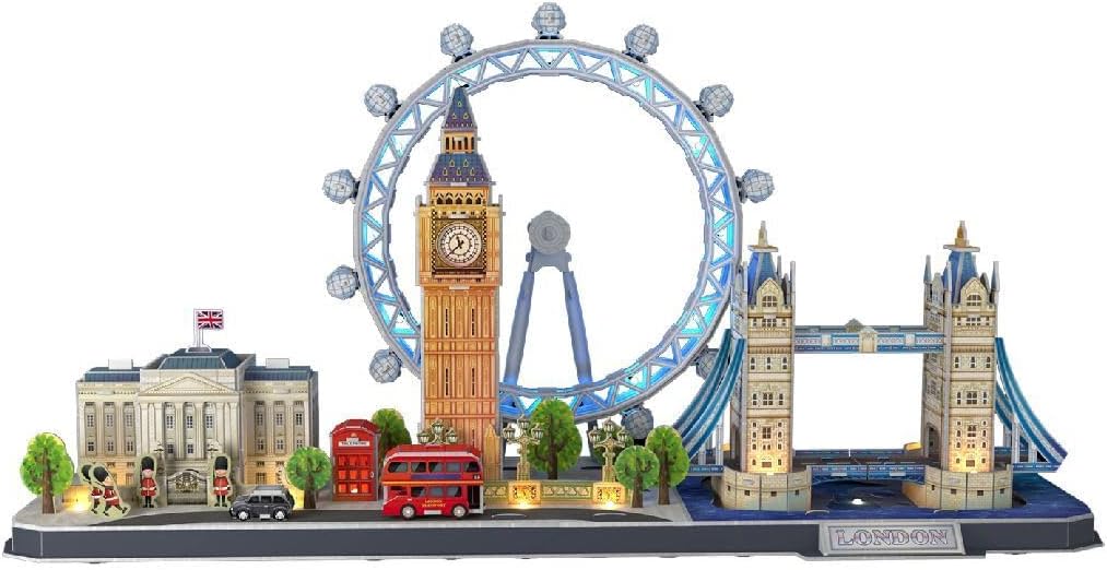 CubicFun 3D Puzzle City Line London LED Architecture Model Kit 186 Pieces Multicolor Collectible Skyline Gift for Adults + Kids Travel Souvenir