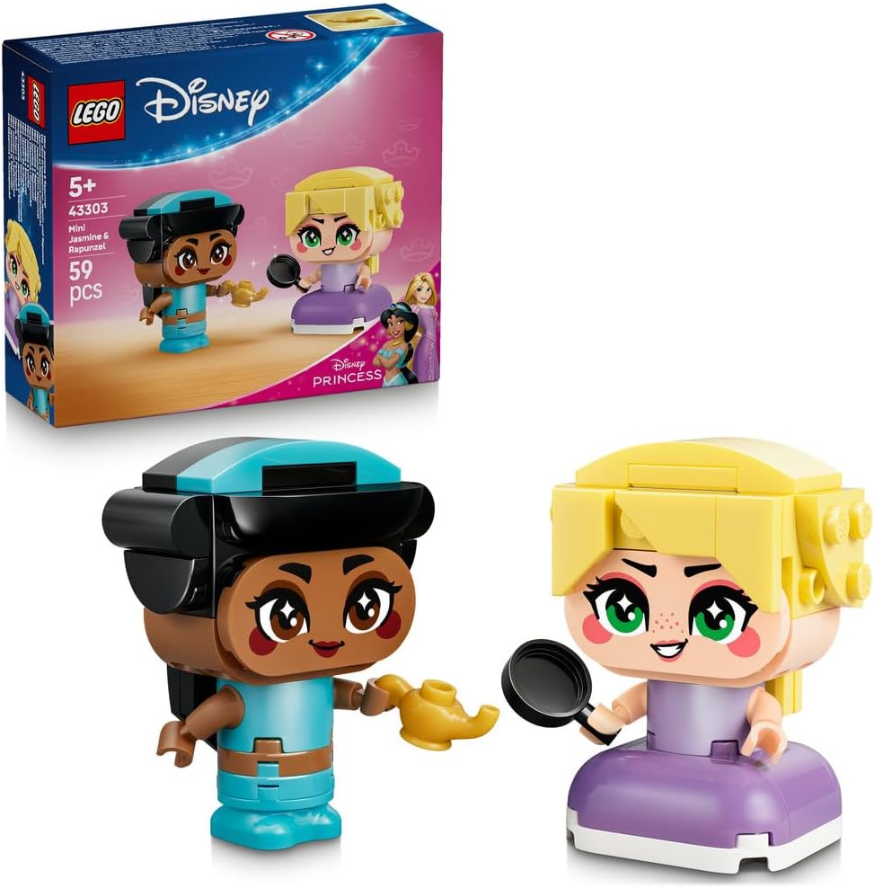 LEGO|Disney Princess Mini Jasmine & Rapunzel Figures - Collectible Toy w/ 2 Mini Dolls & Accessories incl. a Magic Lamp - Small Gift for 5+ Year Old Girls & Fans - 43303