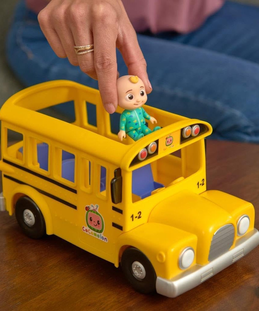 CoComelon Musical Yellow School Bus with JJ Figure, Light-Up & Sound Vehicle Toy, Wheels on the Bus Song, Battery Powered, Ages 2+
