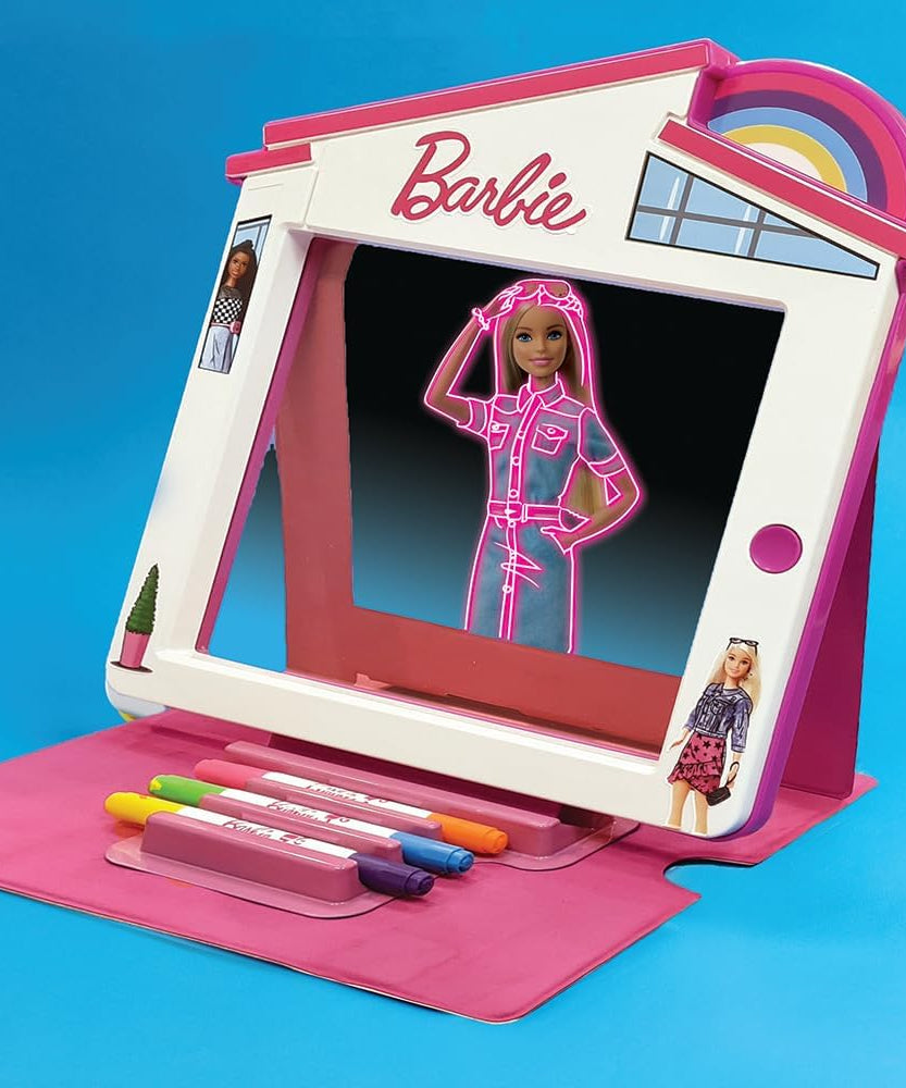 Barbie Dreamhouse Premium Glow Pad Battery Operated with Neon LED Effects, Reusable Drawing Board with Markers and Storage, Creative Art Toy for Kids, 3Y+ Years