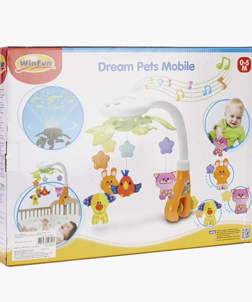 Winfun Dream Pets Musical Baby Mobile, Rotating Ceiling Mount Mobile with Lights, Melodies and Projection, Developmental Baby Toy for Newborns 0M+