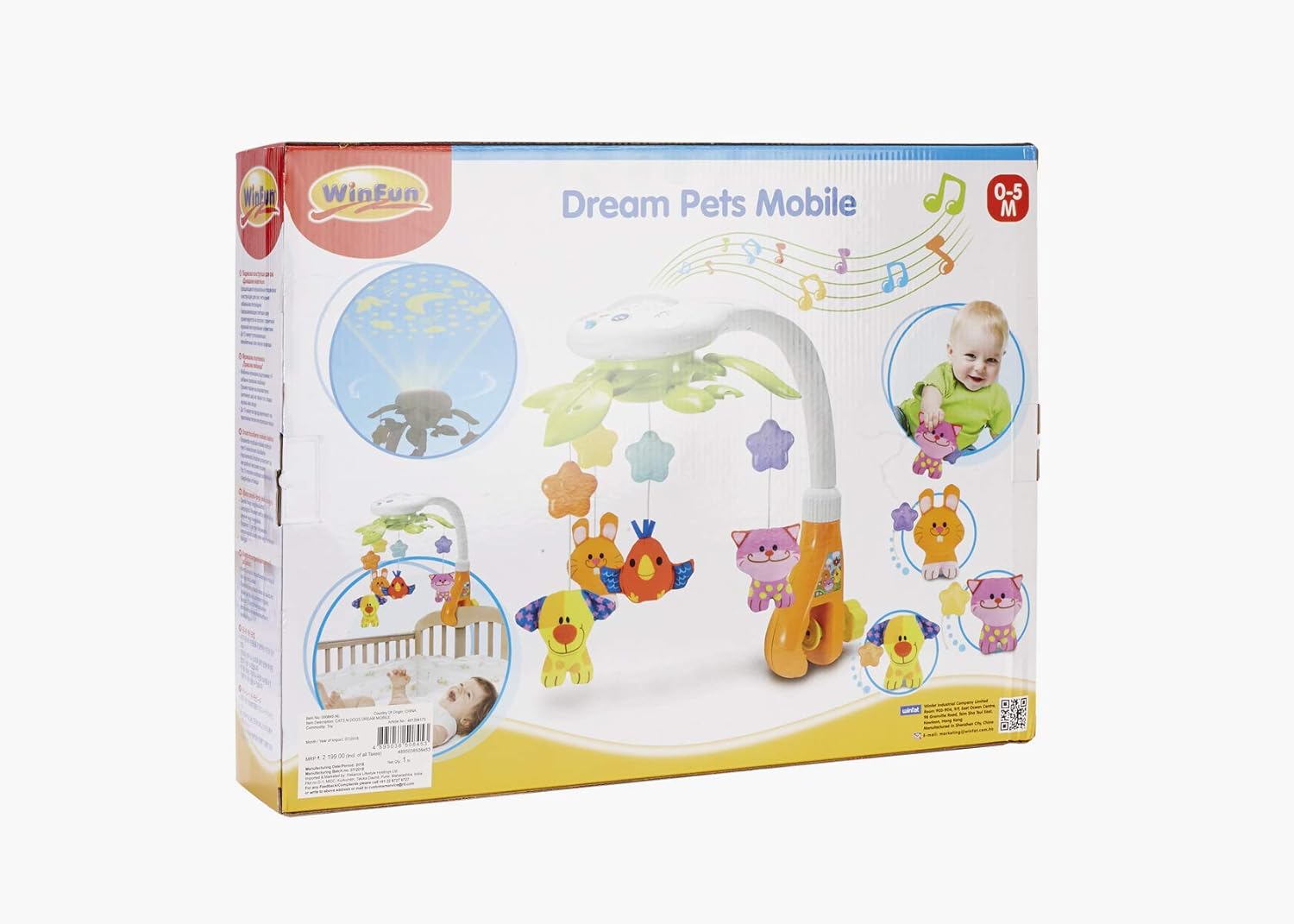 Winfun Dream Pets Musical Baby Mobile, Rotating Ceiling Mount Mobile with Lights, Melodies and Projection, Developmental Baby Toy for Newborns 0M+