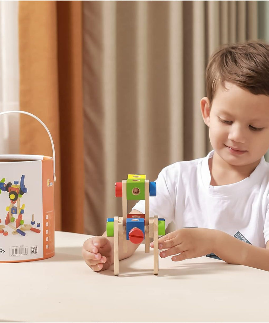 Viga Construction Block Set 68pcs, Wooden Building Blocks for Boys and Girls 3+, Creative Toy for Imaginative Play, Non-Toxic, Stacking and Construction Set