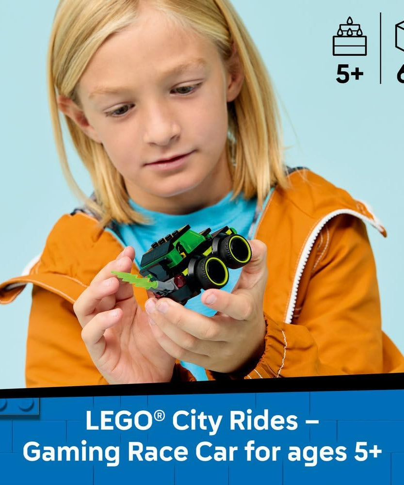 LEGO City Rides – Gaming Race Car Toy - Mini Building Set w/a Driver Junior Minifigure - Party Bag Fillers - Small Collectible Gift for 5+ Year Old Boys - 60484