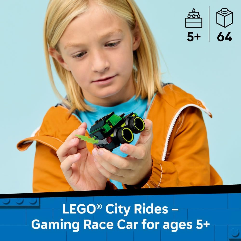 LEGO City Rides – Gaming Race Car Toy - Mini Building Set w/a Driver Junior Minifigure - Party Bag Fillers - Small Collectible Gift for 5+ Year Old Boys - 60484