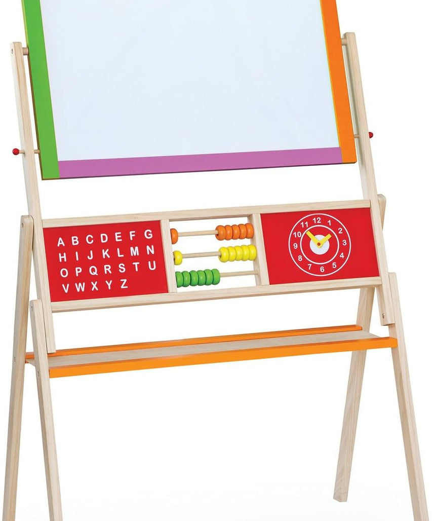 VIGA Wooden Educational 2-in-1 Standing Easel with Abacus, Double-Sided Floor Easel for Drawing, Writing, Alphabet and Math Learning, Wooden Learning Toy for Kids, Ages 3+