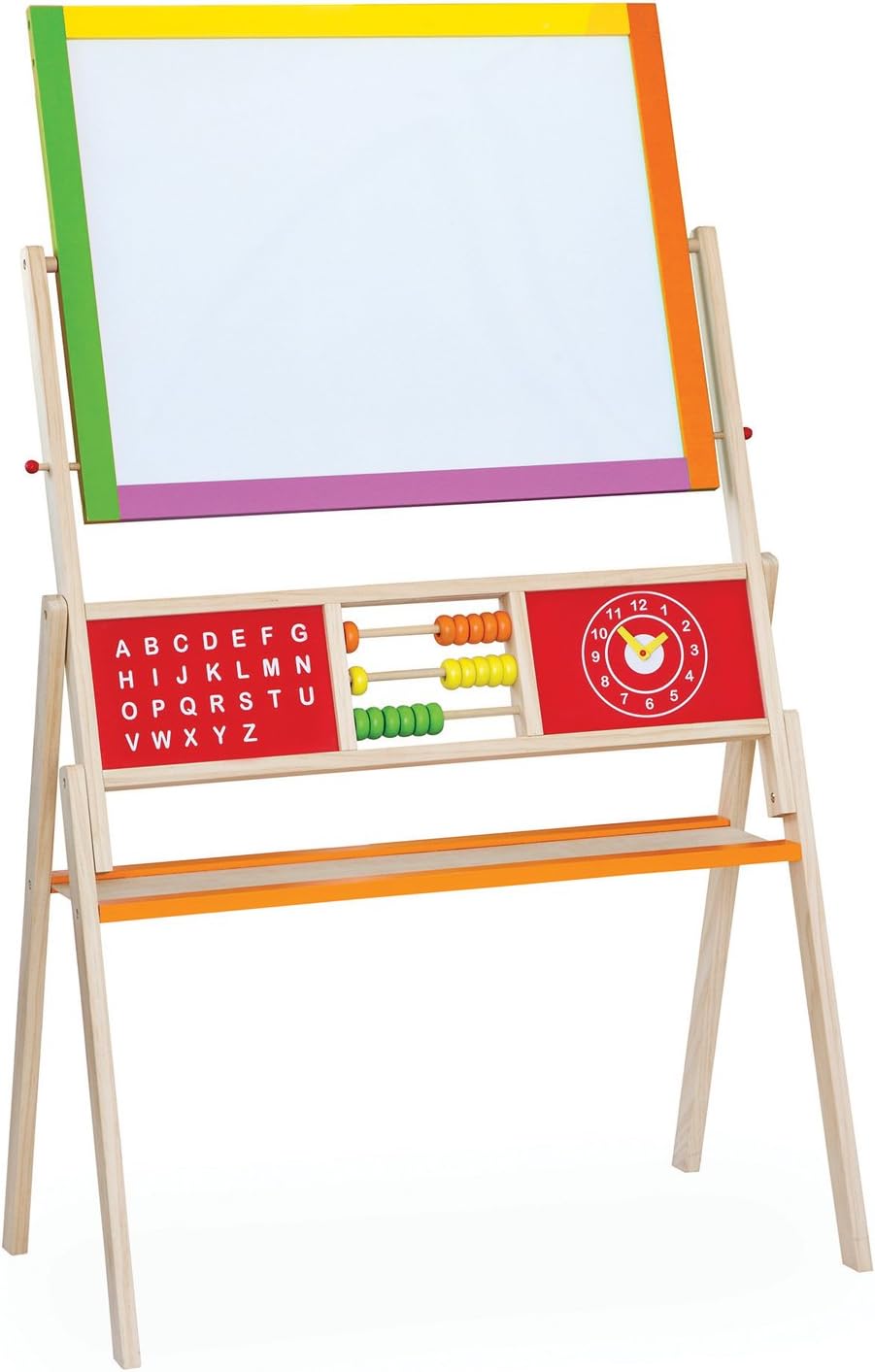 VIGA Wooden Educational 2-in-1 Standing Easel with Abacus, Double-Sided Floor Easel for Drawing, Writing, Alphabet and Math Learning, Wooden Learning Toy for Kids, Ages 3+