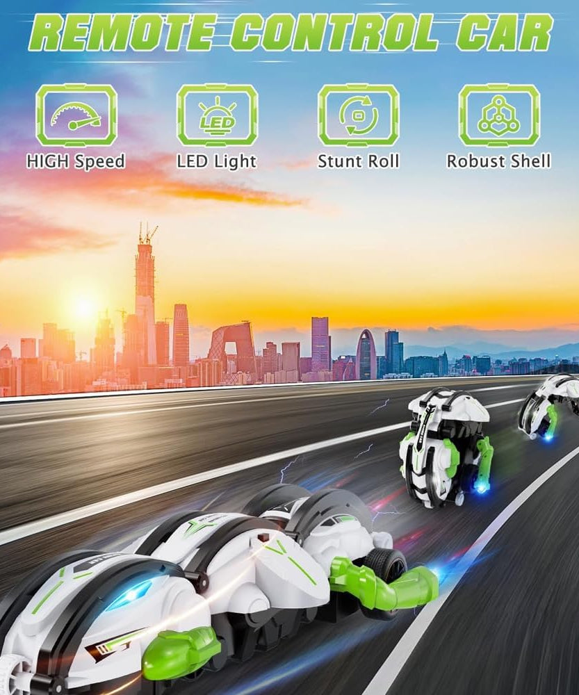 Crazon RC Stunt Car 360° Rolling Snake Car with LED Lights – Green