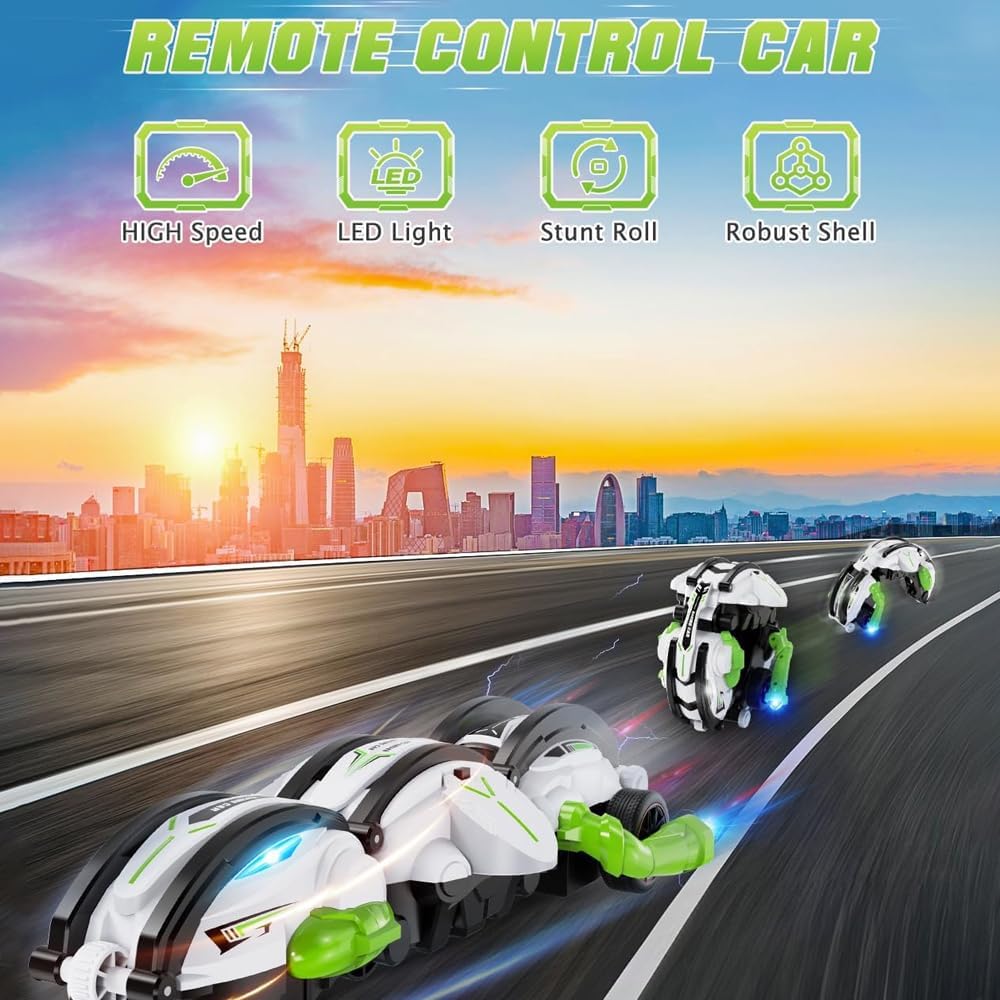 Crazon RC Stunt Car 360° Rolling Snake Car with LED Lights – Green