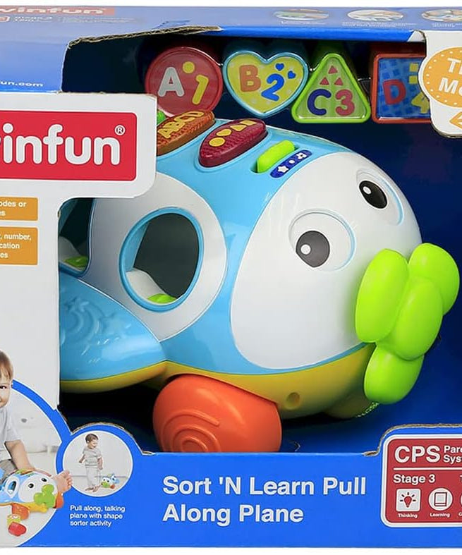 Winfun Sort N Learn Pull Along Plane for Toddlers Age 12 Months and Up with Shape Sorter, Talking Features, Music, and Flashing Lights