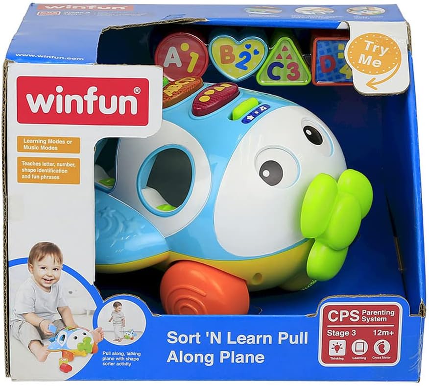 Winfun Sort N Learn Pull Along Plane for Toddlers Age 12 Months and Up with Shape Sorter, Talking Features, Music, and Flashing Lights