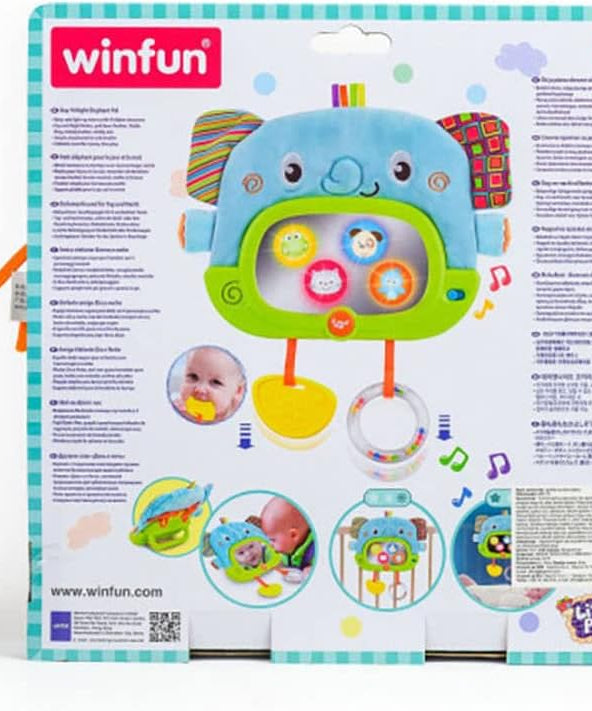 Winfun Day N Night Elephant Pal Interactive Toy Semi Soft Baby Toy Light Up Mirror Sounds Melodies Crib Stroller Attachment Multicolor for Newborns