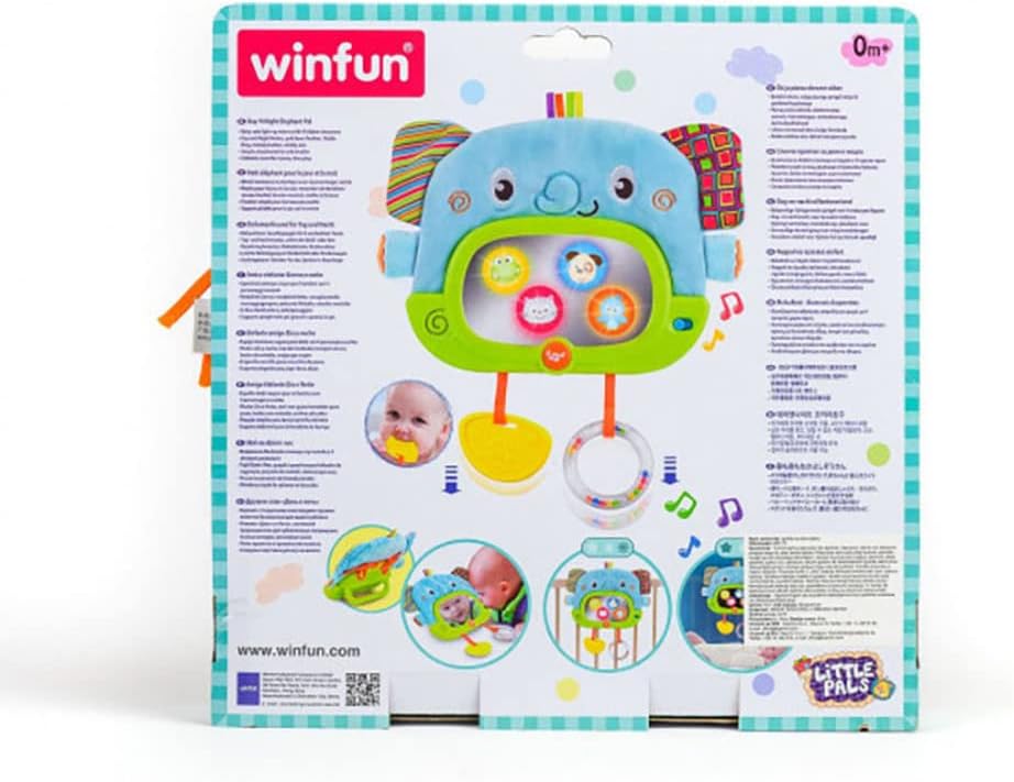Winfun Day N Night Elephant Pal Interactive Toy Semi Soft Baby Toy Light Up Mirror Sounds Melodies Crib Stroller Attachment Multicolor for Newborns