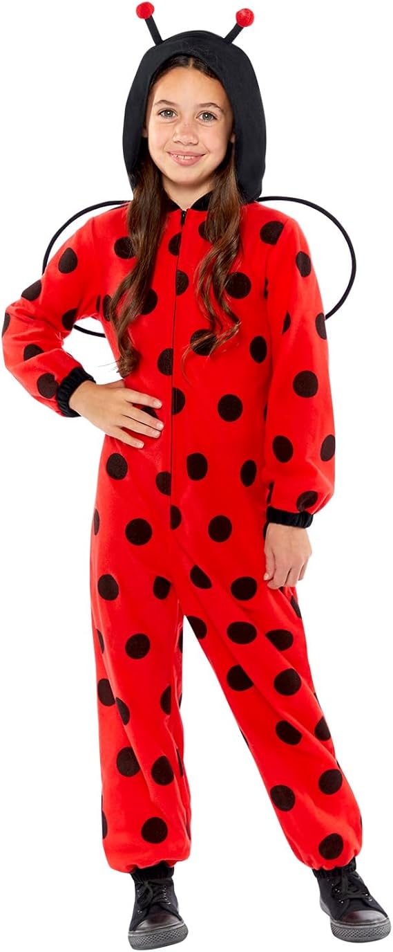 Amscan 9919066 - Unisex Ladybug Fleece Hooded Zip-up Onesie with Wings Kids Fancy Dress Costume Age: 3-4yrs