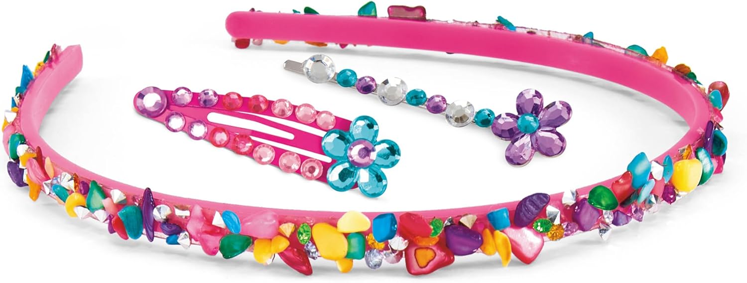 Shimmer N Sparkle Sparkling Headbands & Hair Charms Craft Kit, DIY Beaded Headband Making Kit, Make 10 Glam Designs, Fun Playset for Girls, Includes Gems, Beads, Barrettes & Pins, Age 6+ Year -65595