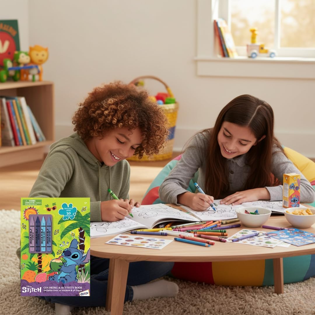 Skoodle Stitch Disney Coloring and Activity Book with Crayons for Kids, Multicolor