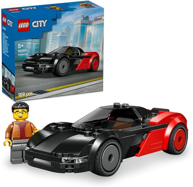 LEGO City EV Supercar Toy - Race Car Model Kit w/a Driver Minifigure - Fine Motor Skills Building Set - Small Birthday Gift Idea for 5+ Year Old Boys - 60486