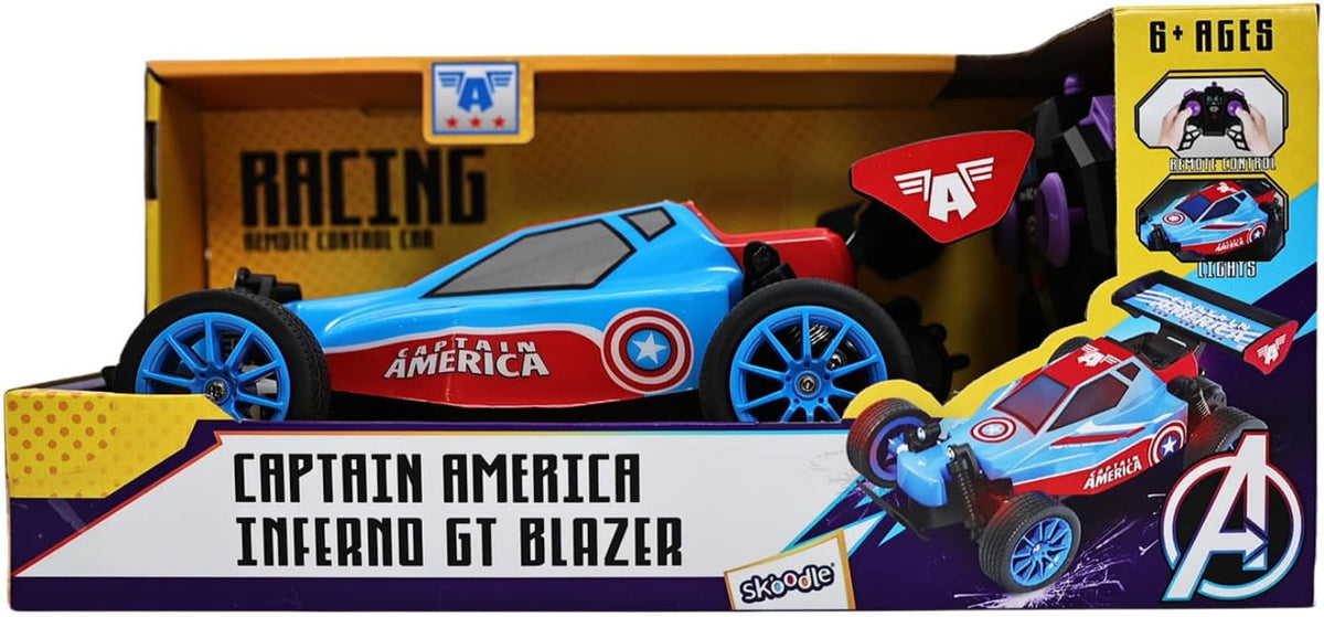 Jada Toys Marvel Captain America Remote Control Stunt Car - Glow-in-the-Dark Style Light-Up Wheels RC Vehicle High Speed 2.4 GHz Avengers Toy for Boys & Girls