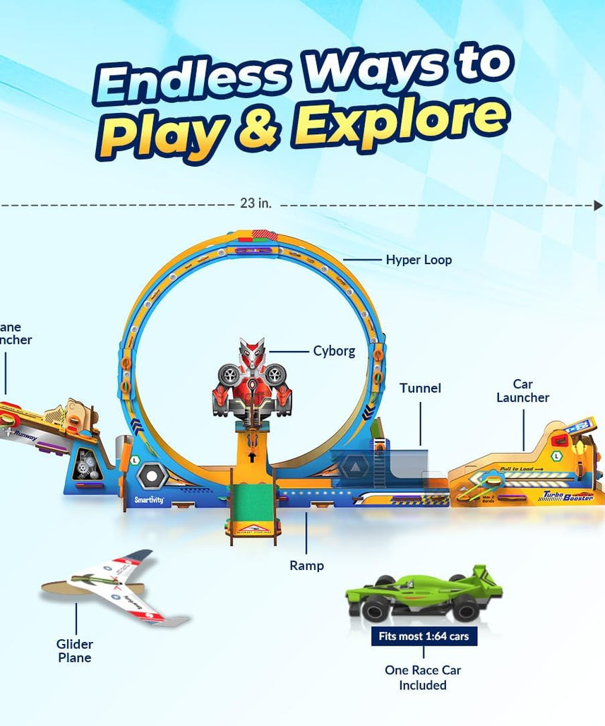Smartivity High-Speed Race Car Track with Loop for Kids 6-12 Years | 3in1- Car, Loop, Glider Plane Launcher I Build & Play I Birthday Gift for Boys & Girls Age 6,7,8,9,10,11,12 Years