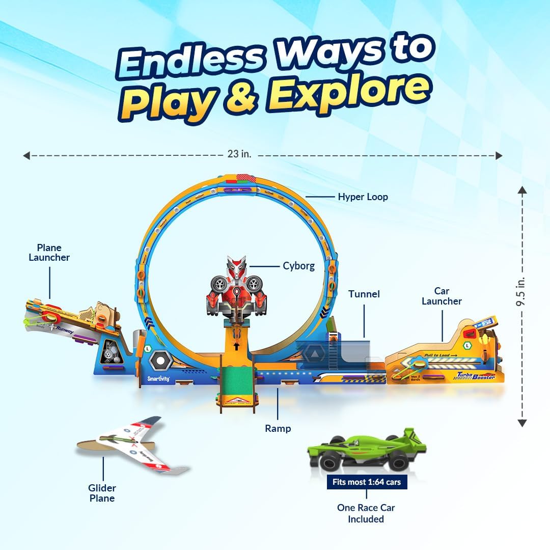 Smartivity High-Speed Race Car Track with Loop for Kids 6-12 Years | 3in1- Car, Loop, Glider Plane Launcher I Build & Play I Birthday Gift for Boys & Girls Age 6,7,8,9,10,11,12 Years