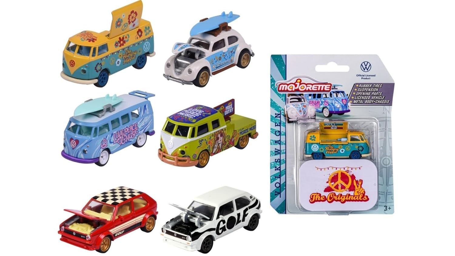 Majorette Volkswagen Deluxe Cars Collection – Die-Cast 1:64 Scale, 6 Assorted Models, Random Selection