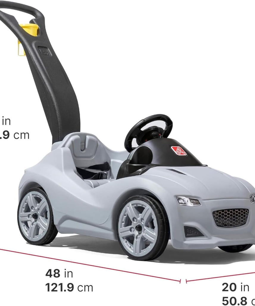 Step2 Whisper Ride Cruiser Kids Push Car with Parent Handle, Seat Belt, Horn & Storage Trunk, Single Seater Ride-On Toy for Boys and Girls, Gray, Pink & Blue, Ages 18 Months+