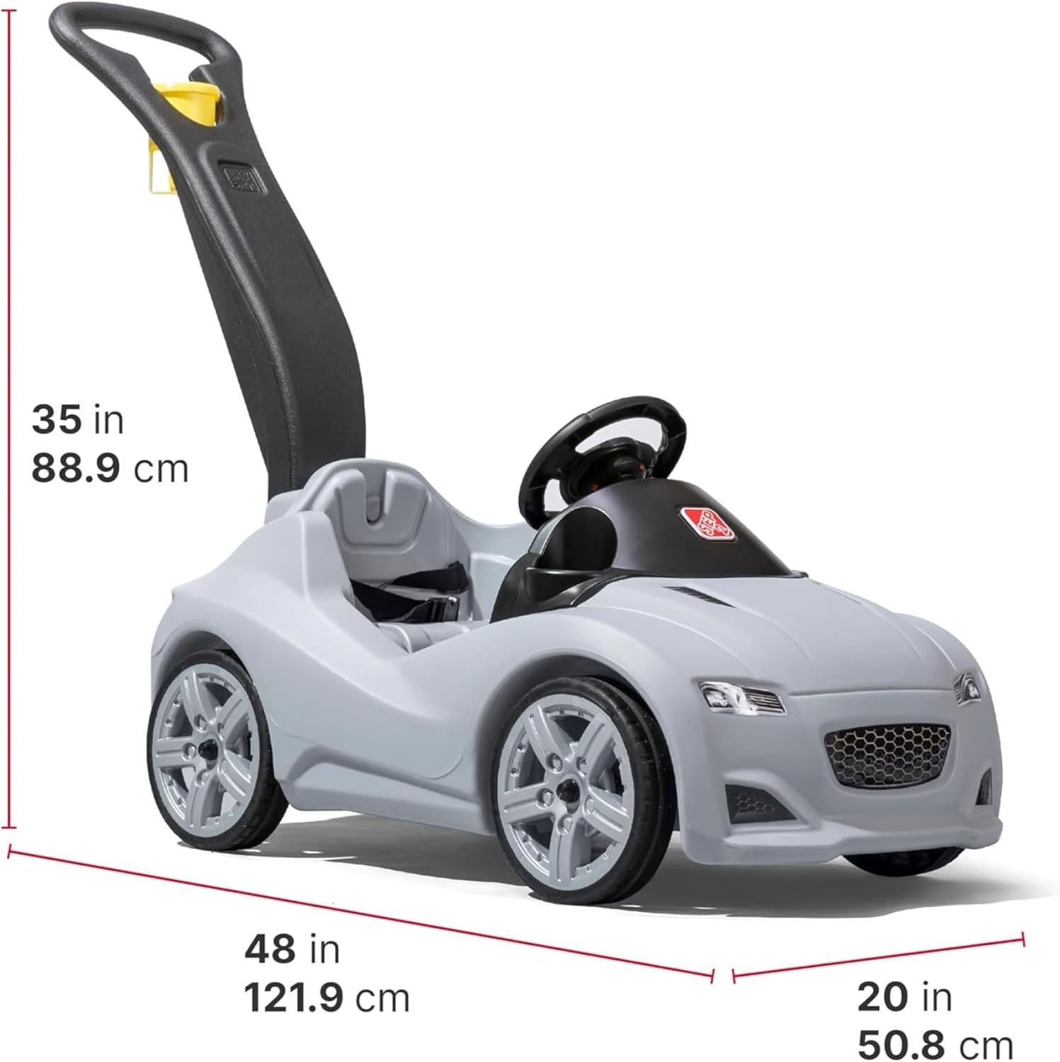 Step2 Whisper Ride Cruiser Kids Push Car with Parent Handle, Seat Belt, Horn & Storage Trunk, Single Seater Ride-On Toy for Boys and Girls, Gray, Pink & Blue, Ages 18 Months+