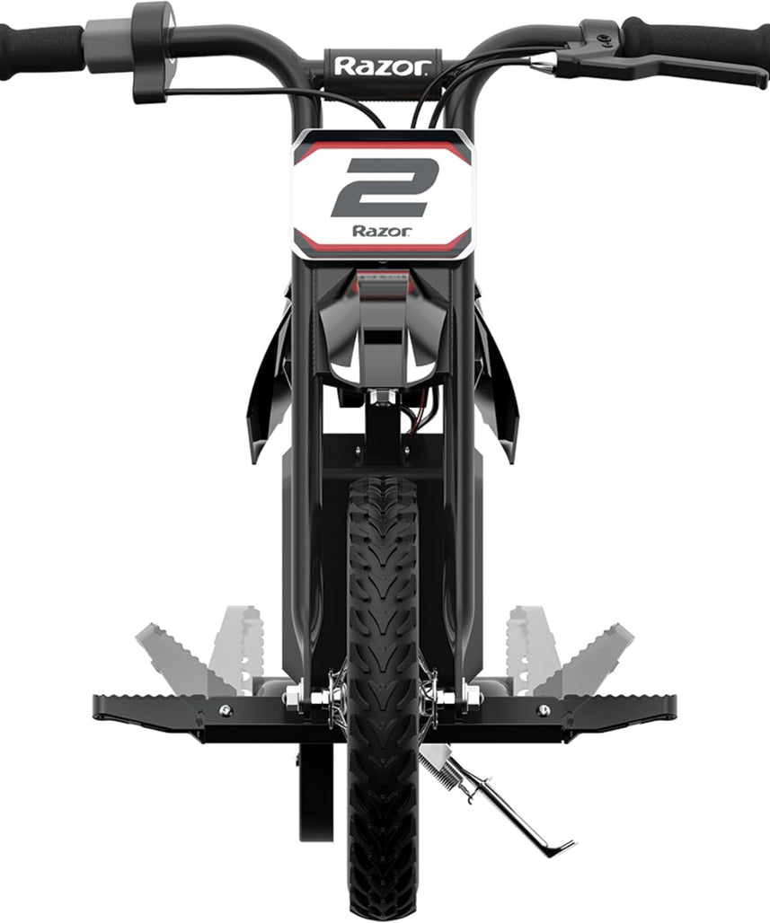 دراجة Razor MX125 Dirt Rocket الكهربائية للأطفال من سن 7 سنوات فما فوق، محرك عزم دوران عالي 100 واط، دفع خلفي، سرعات تصل إلى 8 أميال في الساعة، وقت تشغيل 40 دقيقة، لون أسود