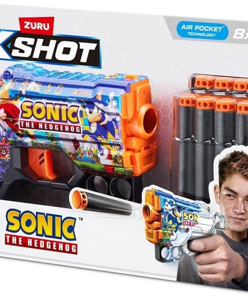 مسدس سهام كانديد إكس-شوت سكينز ميناس، تصميم سونيك القنفذ، 8 سهام إسفنجية، مدى 27 مترًا، متعدد الألوان، للأعمار من 18 شهرًا فأكثر