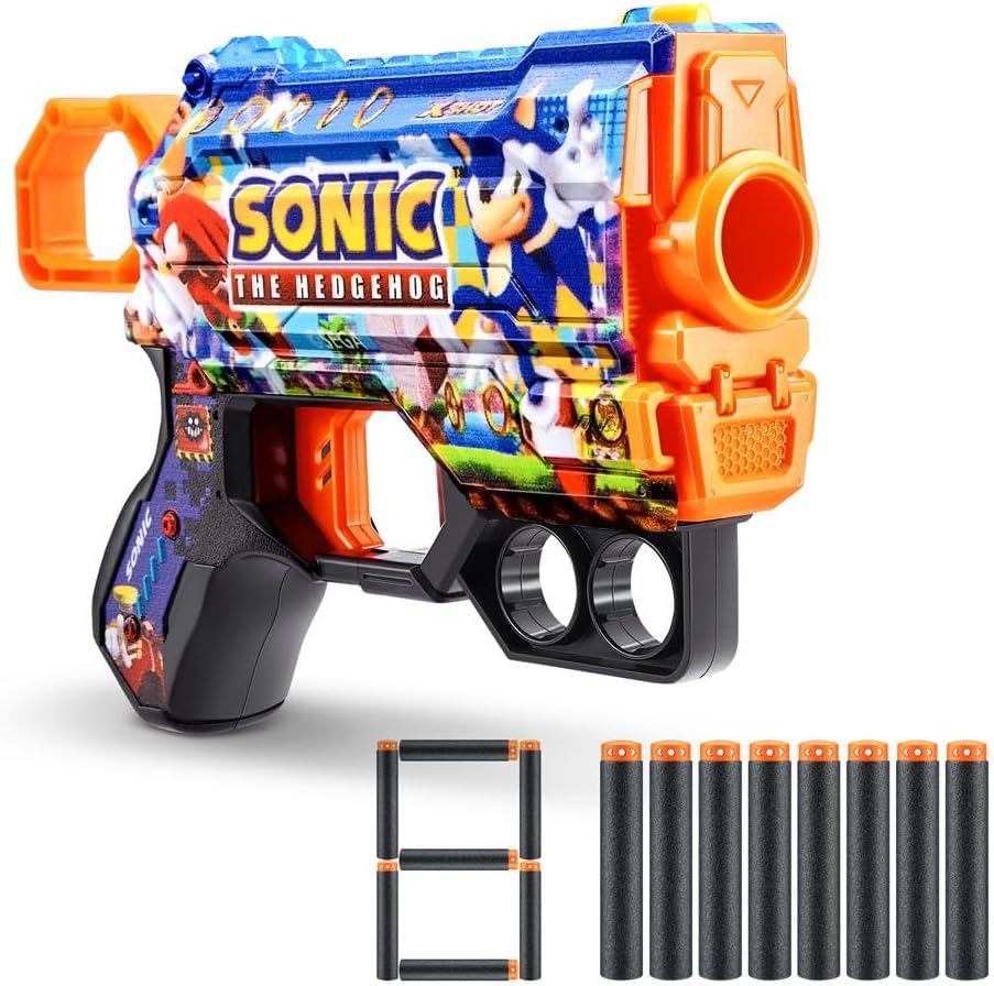 مسدس سهام كانديد إكس-شوت سكينز ميناس، تصميم سونيك القنفذ، 8 سهام إسفنجية، مدى 27 مترًا، متعدد الألوان، للأعمار من 18 شهرًا فأكثر
