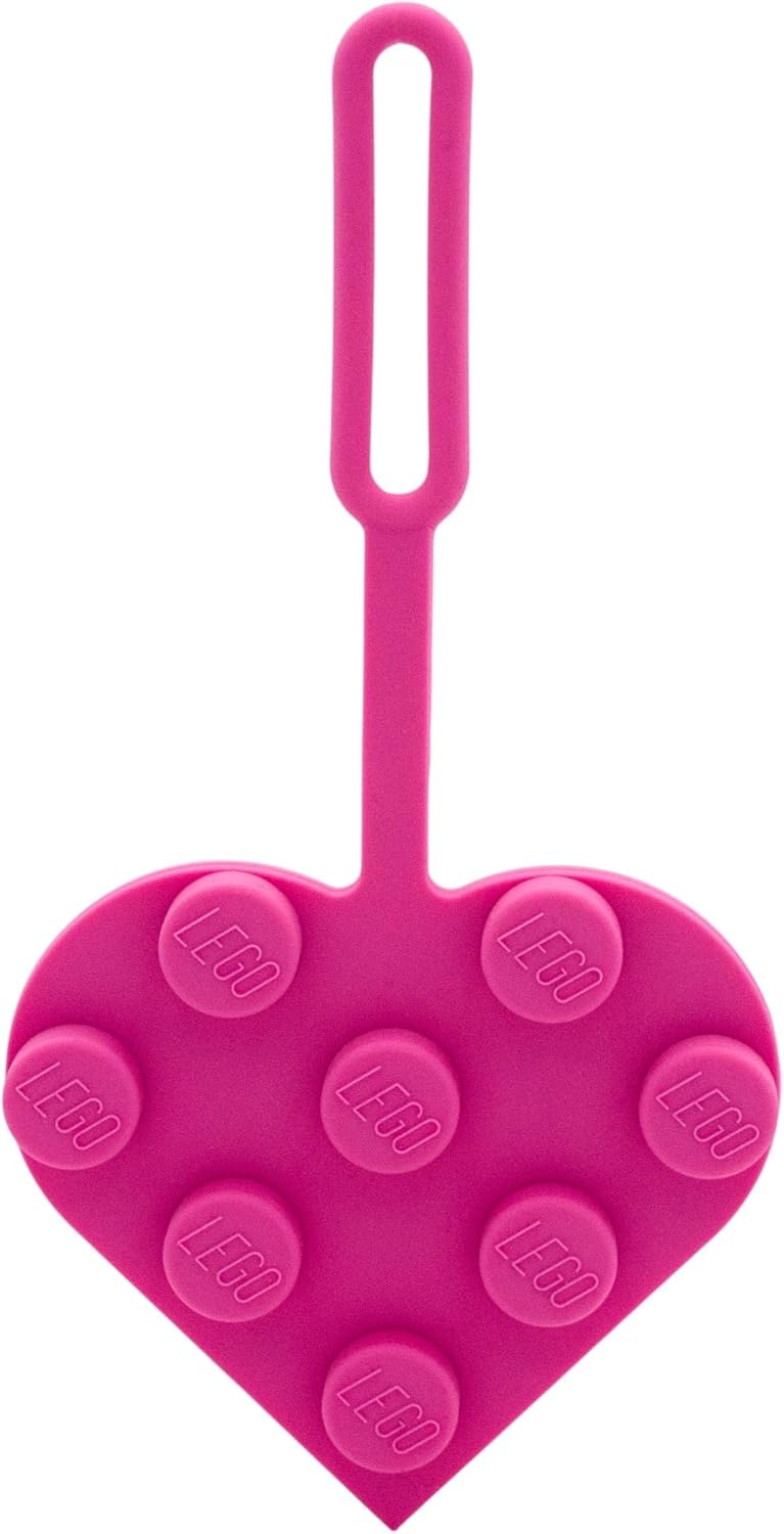 LEGO 3x3 Heart Silicone Bag Tag - Pink (53692), Silicone, Luggage tag for Travel, Spring Break, Vacation, Cruise, School Backpack Charm, Easter Basket Stuffer