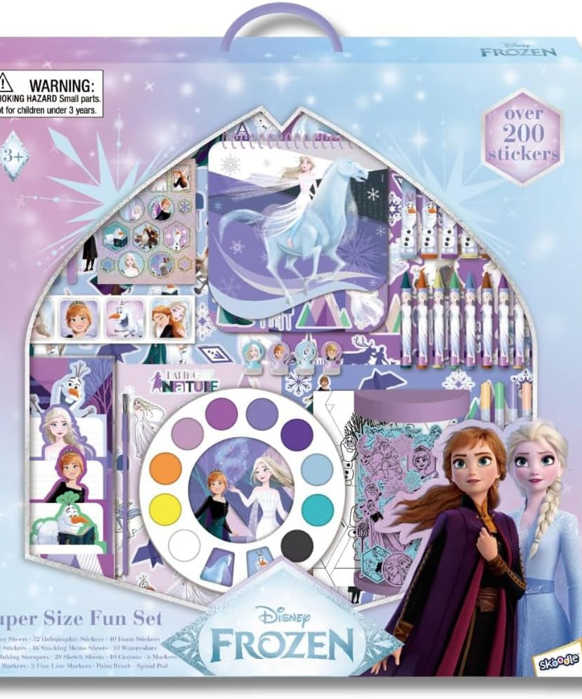 Disney Frozen Arts & Craft Kit for Girls, Super Size Fun Set with Stickers, Markers, Crayons & Paint - 200+ Pieces for Kids 3+