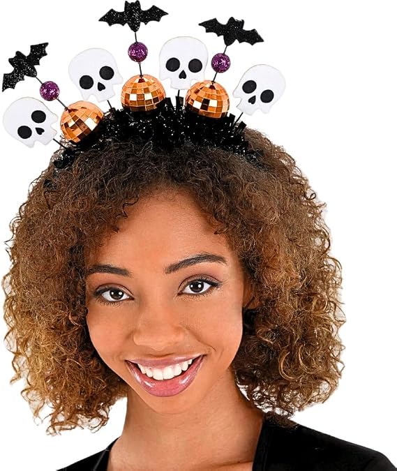 amscan Skull Halloween Headband | Plastic | Orange and White | 1 Pc.
