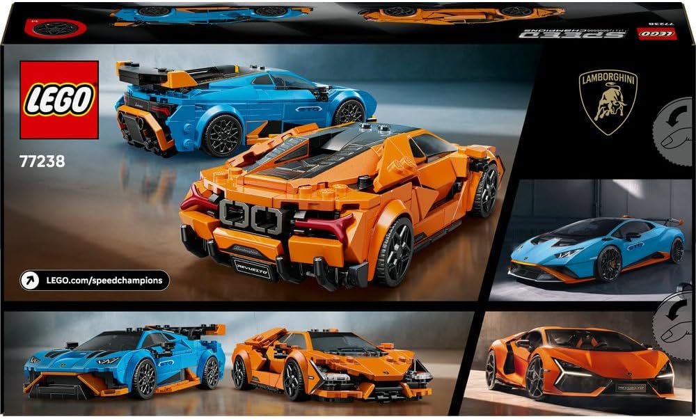 LEGO Speed Champions Lamborghini Revuelto & Huracán STO - Toy Race Cars Model Kit incl. 2 Driver Minifigures - Ramadan Gift for 10+ Year Old Boys - 77238