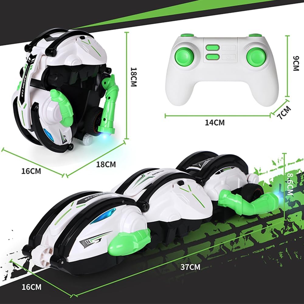 Crazon RC Stunt Car 360° Rolling Snake Car with LED Lights – Green