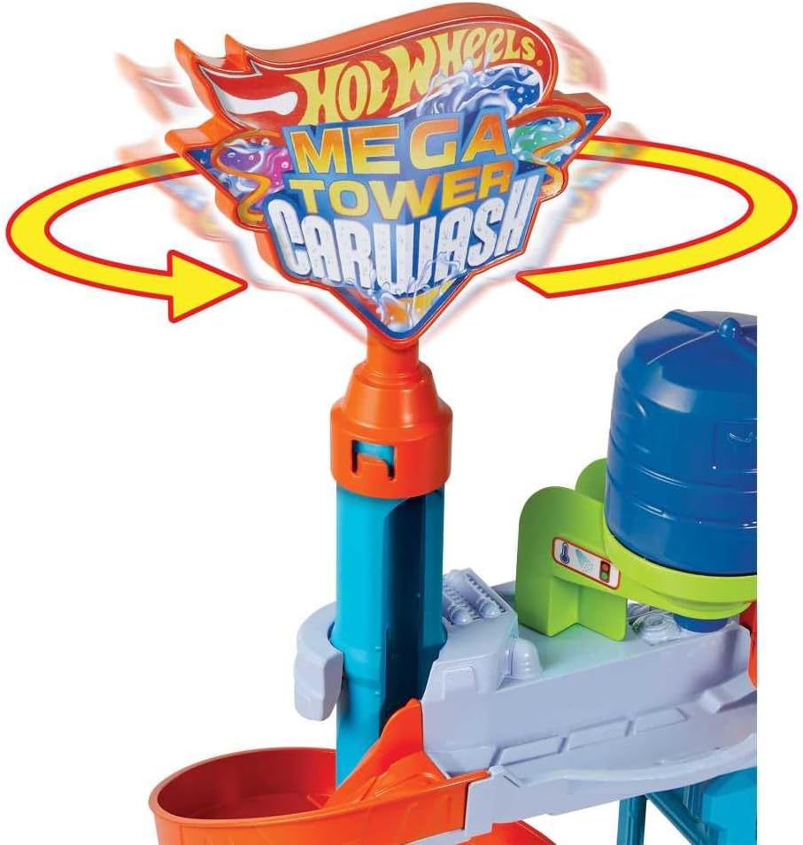 Hot Wheels City Mega Car Wash Playset with 1 Color Shifters Car, No-Mess Water Play, Track Features, Connects to Other Sets, Kids Toys for Ages 3 and Up