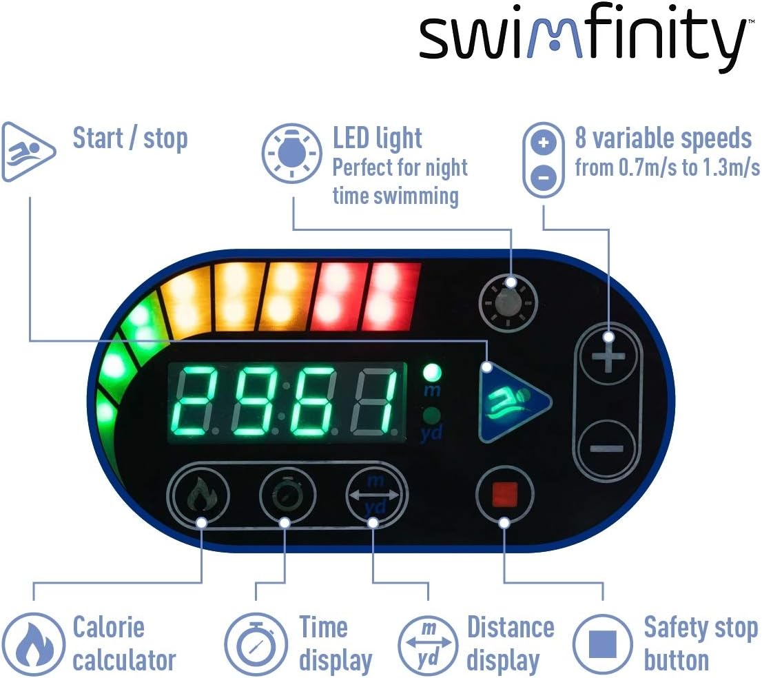 Bestway Swim Fitness System – Adjustable Swim-In-Place Pool Trainer with LED Display, Remote Control & Night Light, Adults 18+
