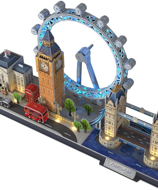 CubicFun 3D Puzzle City Line London LED Architecture Model Kit 186 Pieces Multicolor Collectible Skyline Gift for Adults + Kids Travel Souvenir