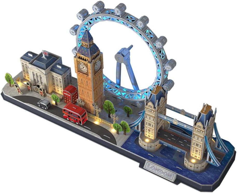 CubicFun 3D Puzzle City Line London LED Architecture Model Kit 186 Pieces Multicolor Collectible Skyline Gift for Adults + Kids Travel Souvenir