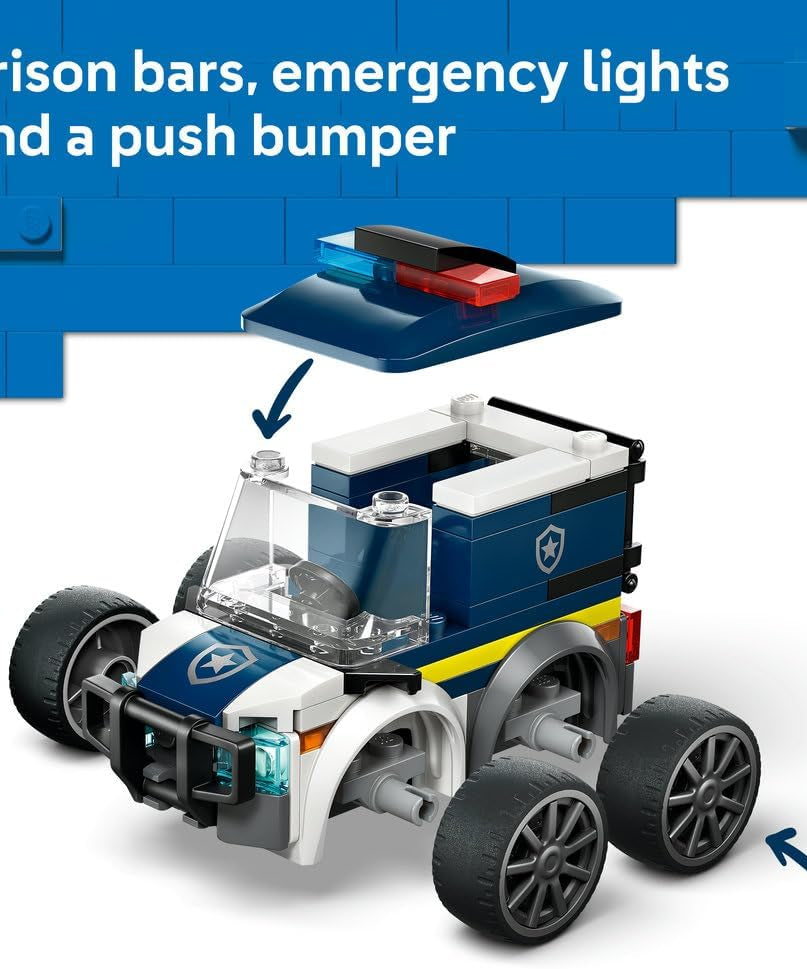 LEGO City Rides – Police Truck Toy - Emergency Vehicles Building Set w/a Police Officer Junior Minifigure - Party Bag Fillers - Small Collectible Gift for 5+ Year Old Boys - 60481