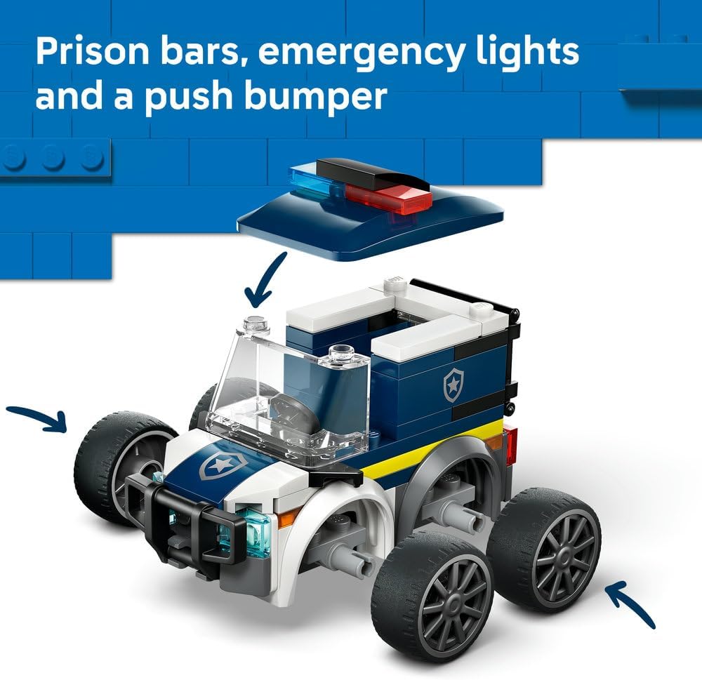LEGO City Rides – Police Truck Toy - Emergency Vehicles Building Set w/a Police Officer Junior Minifigure - Party Bag Fillers - Small Collectible Gift for 5+ Year Old Boys - 60481