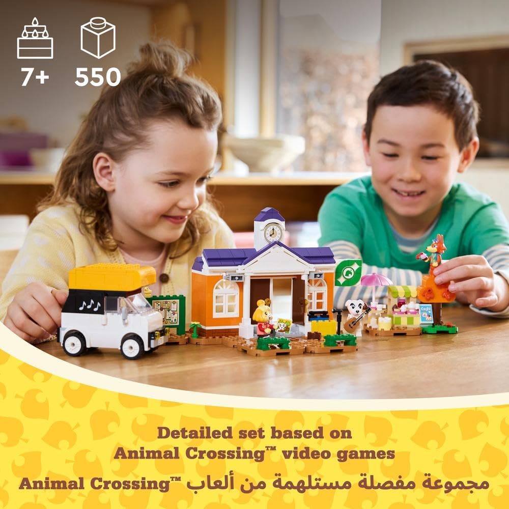 LEGO Animal Crossing K.K.'s Concert at the Plaza Building Toy for 7 Plus Year Old Girls and boys, with Café Playset, Figures and Vehicle from the Video Games, Pretend Play Gift for Kids 77052