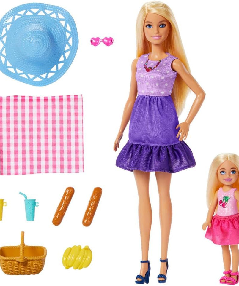Barbie Family & Friends Dolls Picnic Playset, 2 Dolls with 9 Accessories, Imaginative Role-Play for Kids 3+