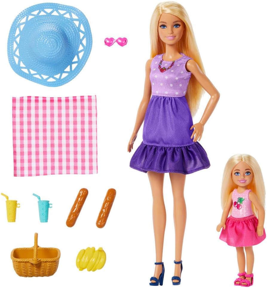 Barbie Family & Friends Dolls Picnic Playset, 2 Dolls with 9 Accessories, Imaginative Role-Play for Kids 3+