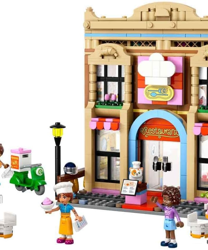LEGO Friends Restaurant and Cooking School, Pretend-Play Food Role-Play Toy, Kids’ Building Kit for Girls and Boys Aged 8 Years Old and Over, 4 Minidolls and a Cat Figure, Promotes Social Skills 42655