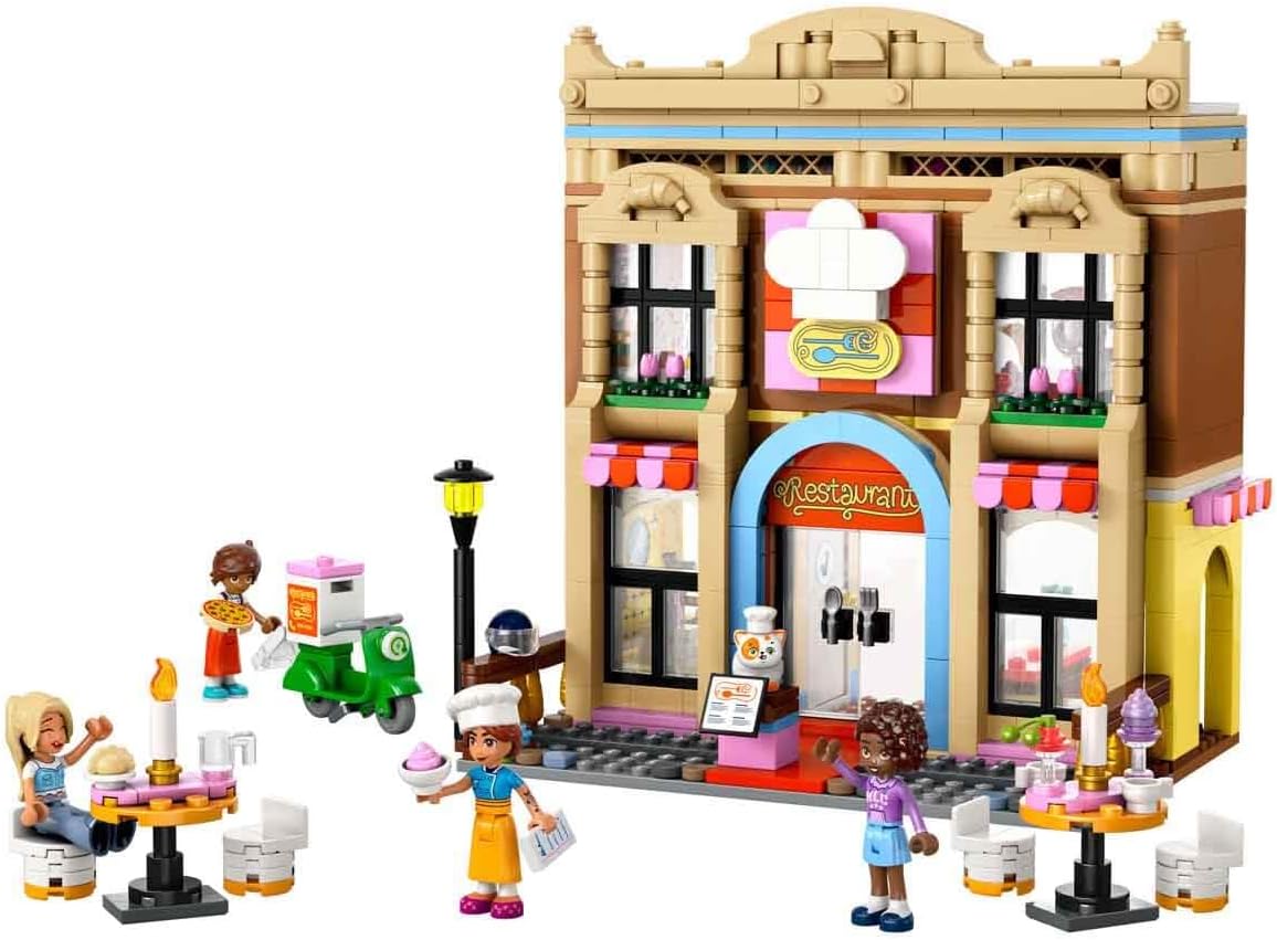 LEGO Friends Restaurant and Cooking School, Pretend-Play Food Role-Play Toy, Kids’ Building Kit for Girls and Boys Aged 8 Years Old and Over, 4 Minidolls and a Cat Figure, Promotes Social Skills 42655