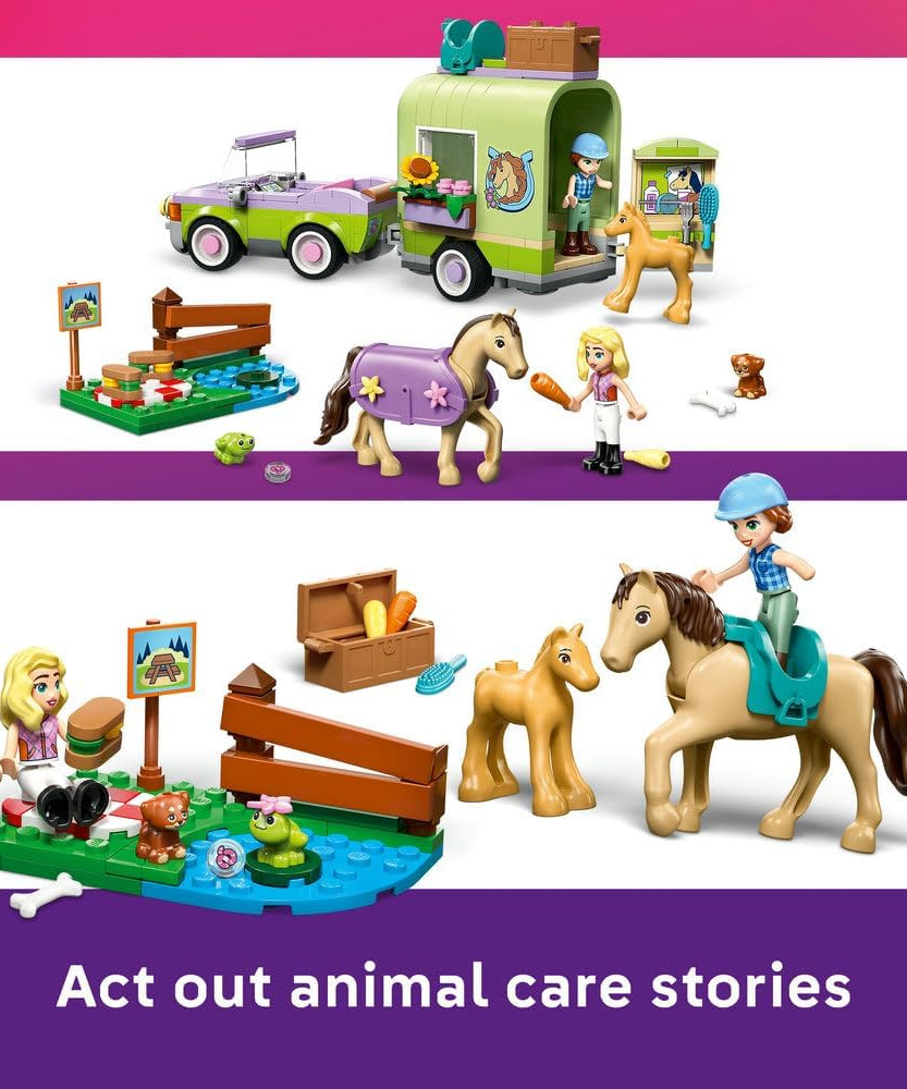 LEGO Friends Horse & Baby Foal Trailer - Horse Toy Playset w/Grooming Accessories, 4 Animal Figures, Car & 2 Mini Dolls - Birthday Gift Idea for 7+ Year Old Girls - 42695
