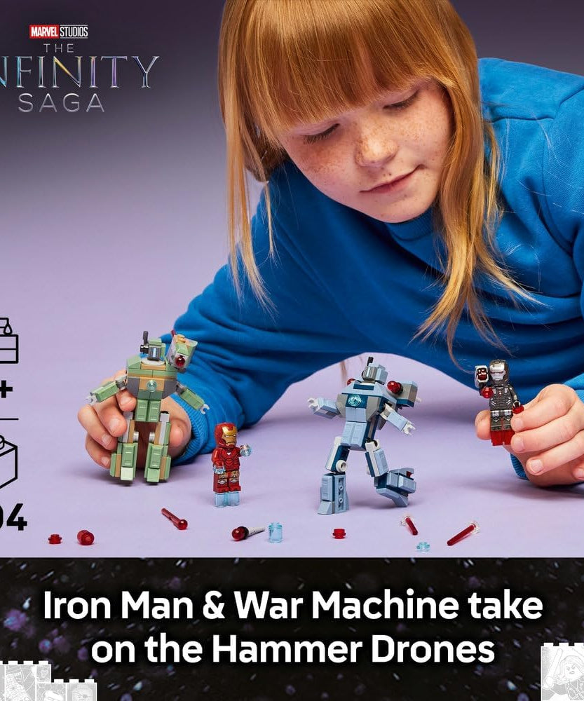LEGO Super Heroes 76320 Iron Man & War Machine vs Hammer Drones Mech Battle Set for Kids 7+